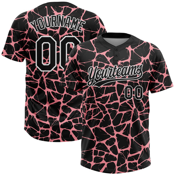 Custom Black Medium Pink-White Abstract Network Crackle Two-Button Unisex Softball Jersey