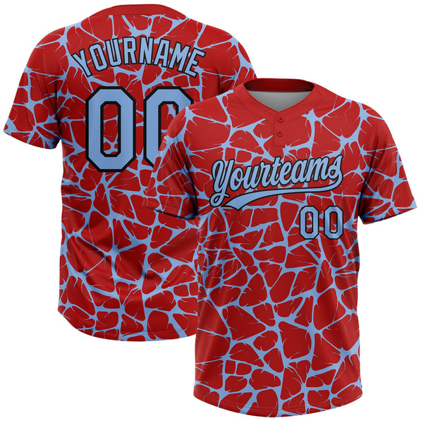 Custom Red Light Blue-Black Abstract Network Crackle Two-Button Unisex Softball Jersey