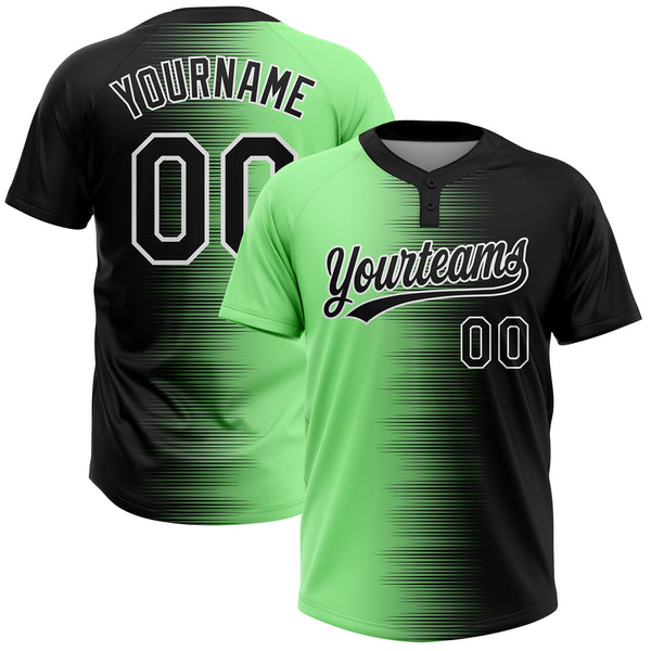 Custom Black Pea Green-White Gradient Horizontal Stripe Two-Button Unisex Softball Jersey