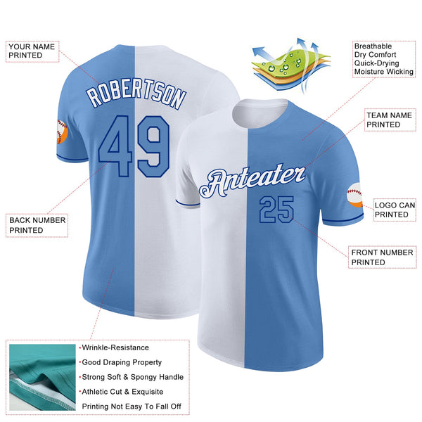 Custom Light Blue White-Royal Split Fashion Performance T-Shirt alternate