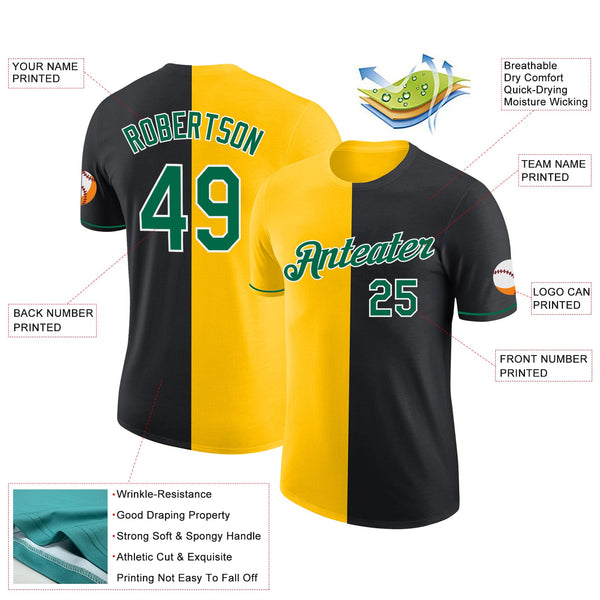 Custom Black Kelly Green-Yellow Split Fashion Performance T-Shirt alternate