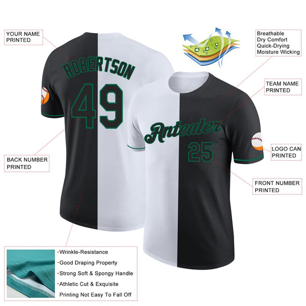 Custom Black White-Kelly Green Split Fashion Performance T-Shirt alternate
