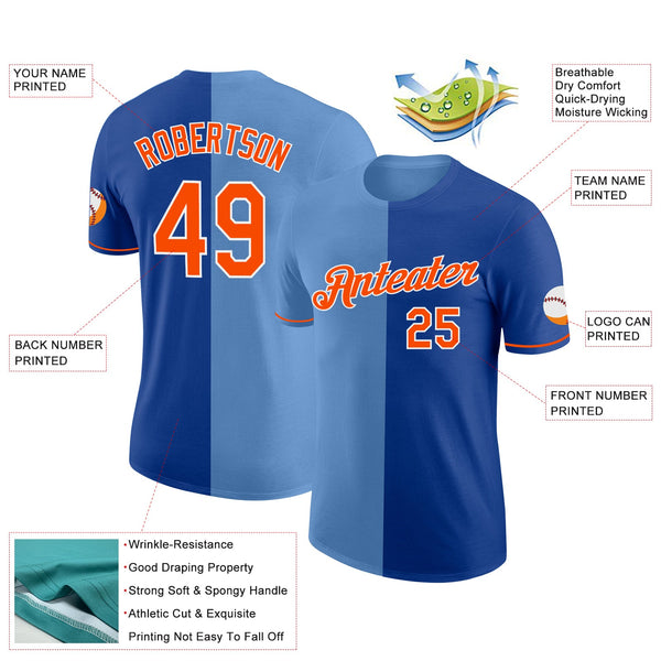 Custom Royal Orange-Light Blue Split Fashion Performance T-Shirt alternate