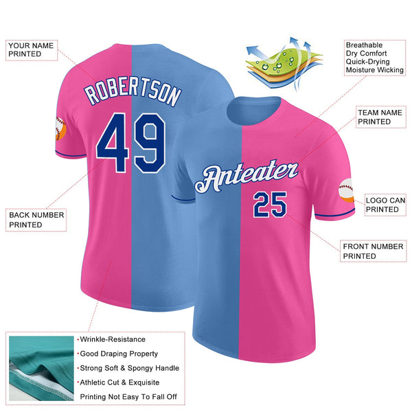 Custom Pink Royal-Light Blue Split Fashion Performance T-Shirt alternate