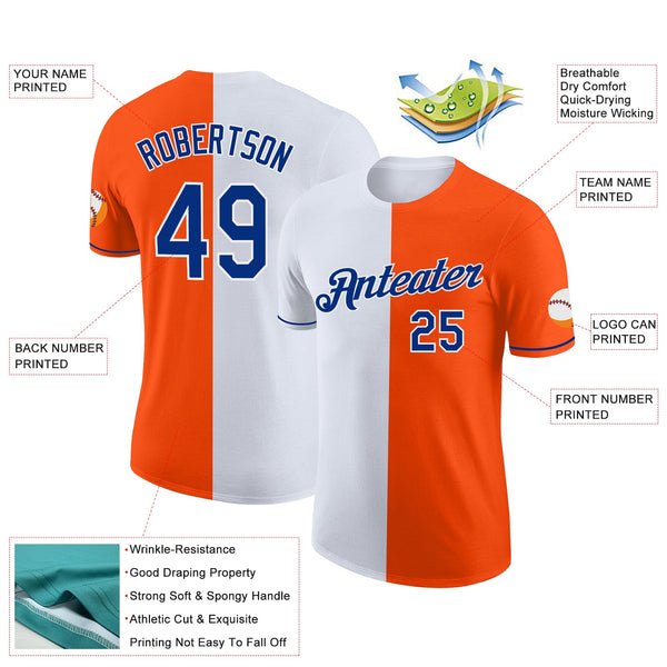 Custom Orange Royal-White Split Fashion Performance T-Shirt alternate