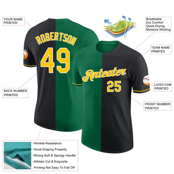 Custom Black Yellow-Kelly Green Split Fashion Performance T-Shirt alternate