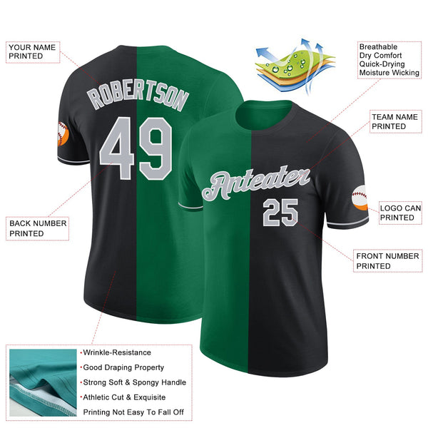 Custom Black Gray-Kelly Green Split Fashion Performance T-Shirt alternate