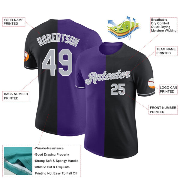 Custom Black Gray-Purple Split Fashion Performance T-Shirt alternate
