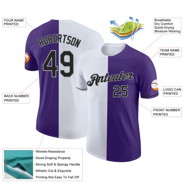 Custom Purple Black-Gray Split Fashion Performance T-Shirt alternate