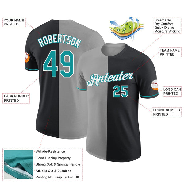 Custom Black Teal-Gray Split Fashion Performance T-Shirt alternate