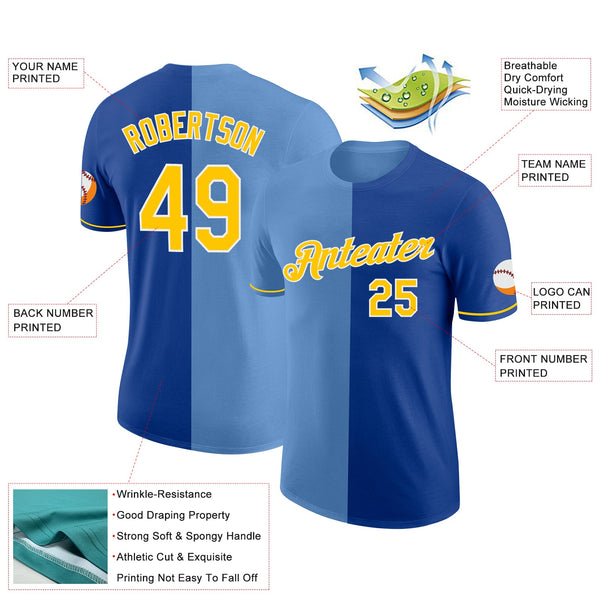 Custom Royal Yellow-Light Blue Split Fashion Performance T-Shirt alternate
