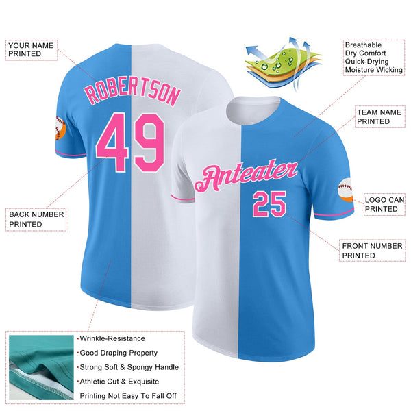 Custom Powder Blue Pink-White Split Fashion Performance T-Shirt alternate