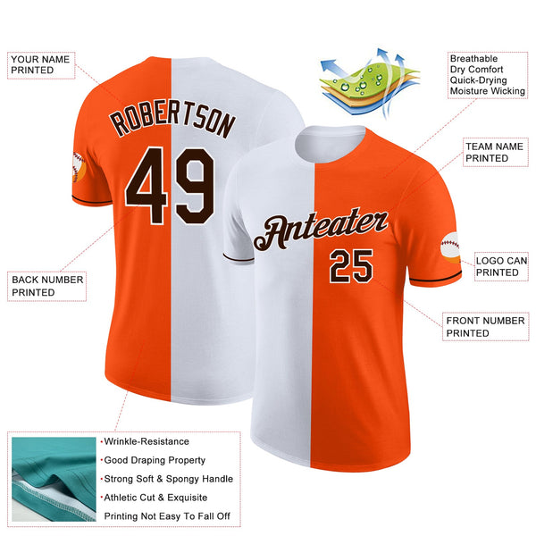 Custom Orange Brown-White Split Fashion Performance T-Shirt alternate