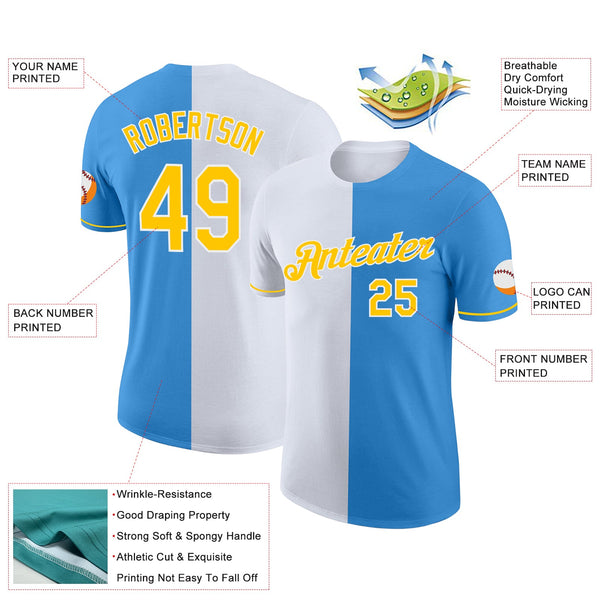 Custom Powder Blue Yellow-White Split Fashion Performance T-Shirt alternate