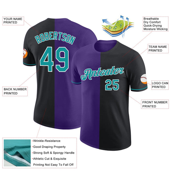 Custom Black Teal-Purple Split Fashion Performance T-Shirt alternate