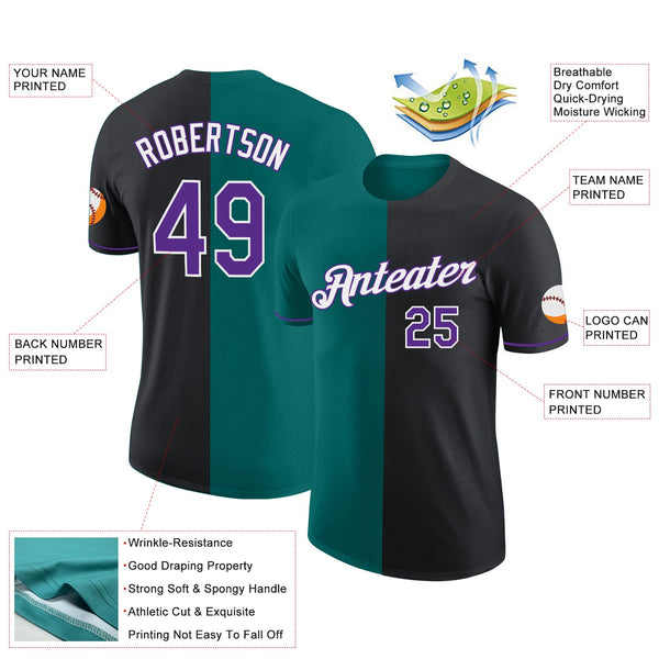 Custom Black Purple-Teal Split Fashion Performance T-Shirt alternate