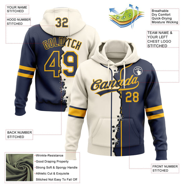 Custom Navy Gold-Cream Split Ripped Pattern Baseball Pullover Sweatshirt Hoodie alternate