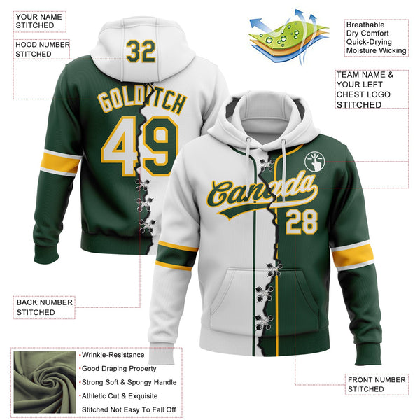 Custom Green White-Gold Split Ripped Pattern Baseball Pullover Sweatshirt Hoodie alternate