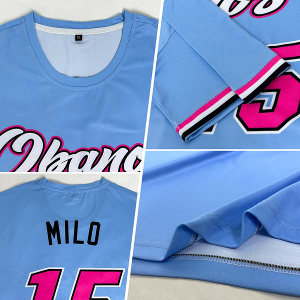 Custom Powder Blue Pink-Black Performance T-Shirt alternate