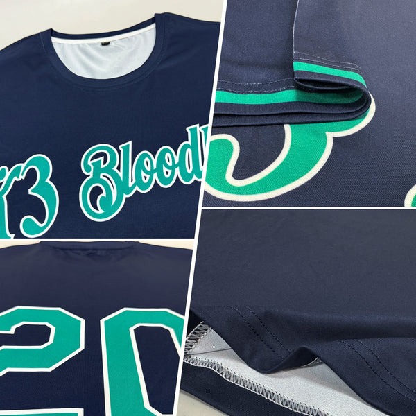 Custom Navy Teal-White Performance T-Shirt alternate