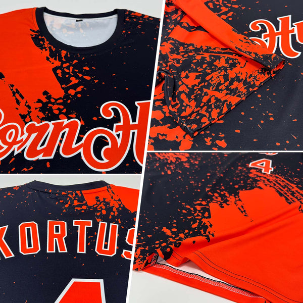 Custom Orange Black-White 3D Pattern Design Abstract Brush Stroke Performance T-Shirt alternate