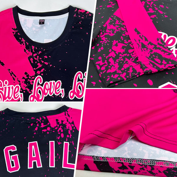 Custom Pink Black-White 3D Pattern Design Abstract Brush Stroke Performance T-Shirt alternate