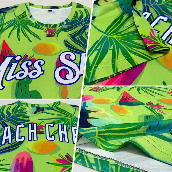 Custom Neon Yellow White-Royal 3D Pattern Design Hawaii Summer Fruit Performance T-Shirt alternate
