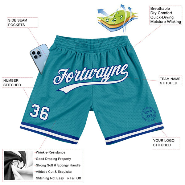 Custom Teal White-Royal Authentic Throwback Basketball Shorts alternate