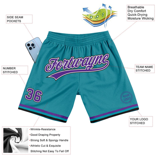 Custom Teal Purple-Black Authentic Throwback Basketball Shorts alternate