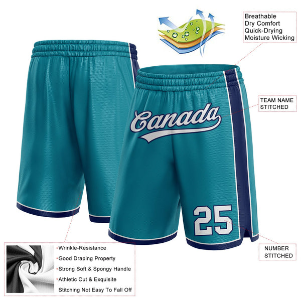 Custom Teal White-Navy Authentic Basketball Shorts alternate