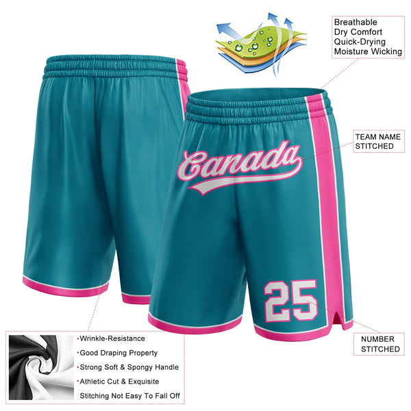 Custom Teal White-Pink Authentic Basketball Shorts alternate