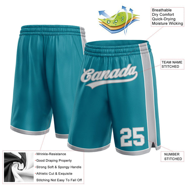 Custom Teal White-Gray Authentic Basketball Shorts alternate