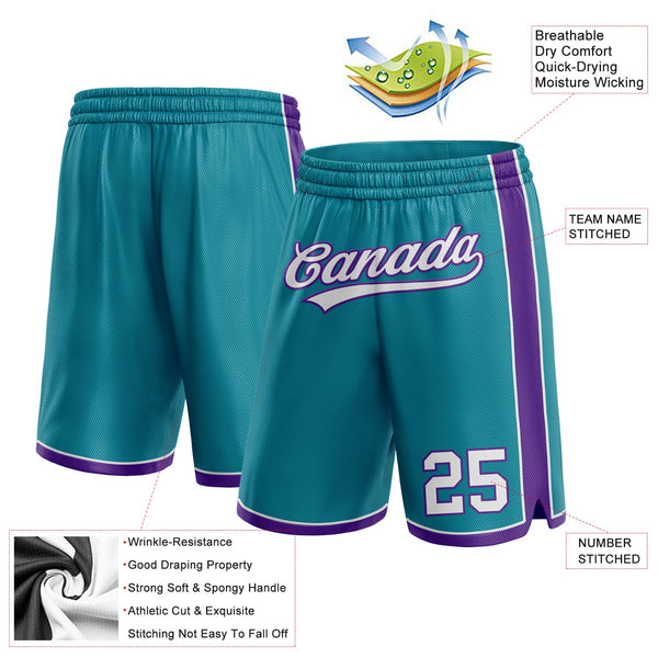 Custom Teal White-Purple Authentic Basketball Shorts alternate