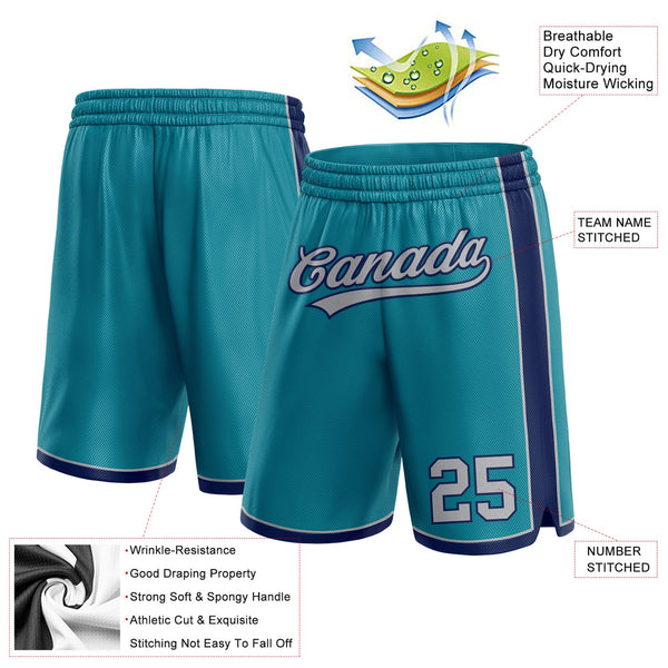 Custom Teal Gray-Navy Authentic Basketball Shorts alternate
