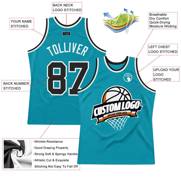 Custom Teal Black-White Authentic Throwback Basketball Jersey alternate