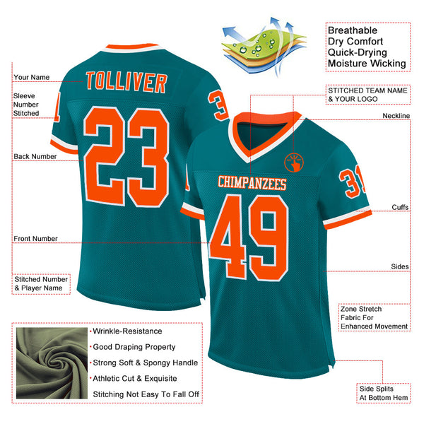 Custom Teal Orange-White Mesh Authentic Throwback Football Jersey alternate