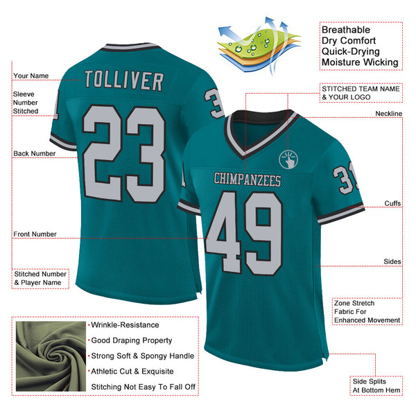 Custom Teal Gray-Black Mesh Authentic Throwback Football Jersey alternate