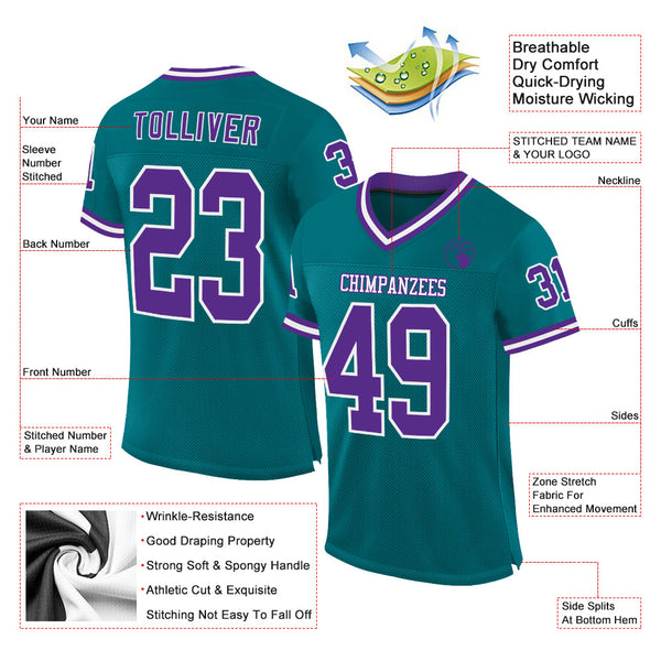 Custom Teal Purple-White Mesh Authentic Throwback Football Jersey alternate