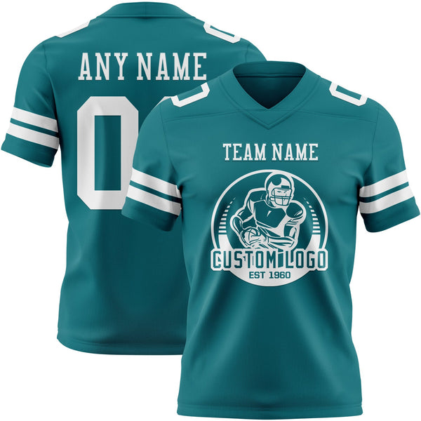 Custom Teal White Authentic Football Jersey alternate