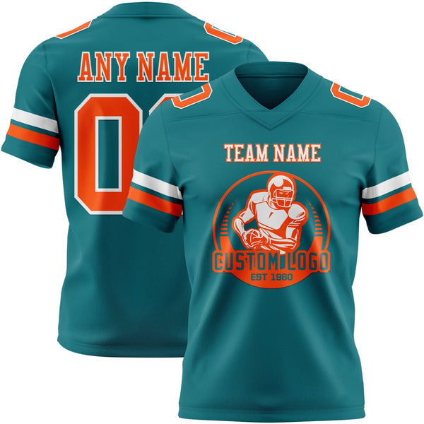 Custom Teal Orange-White Authentic Football Jersey alternate