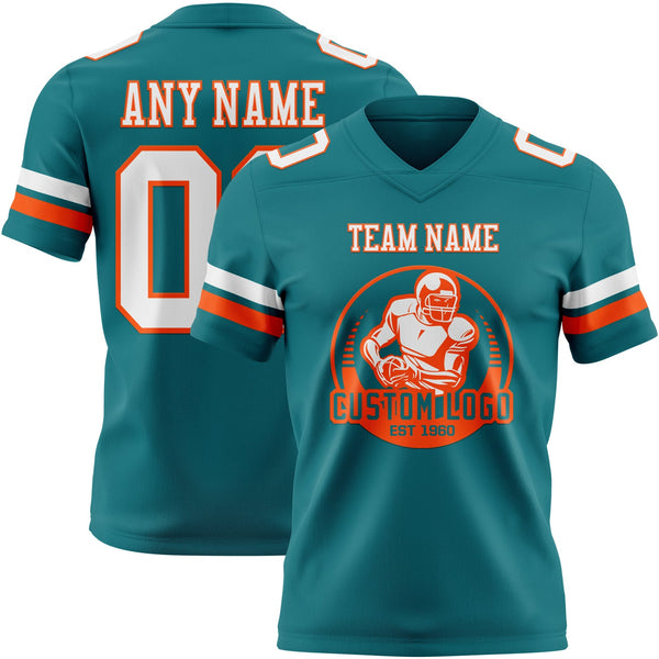 Custom Teal White-Orange Authentic Football Jersey alternate
