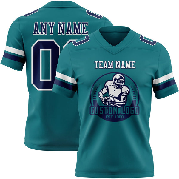 Custom Teal Navy-White Authentic Football Jersey alternate