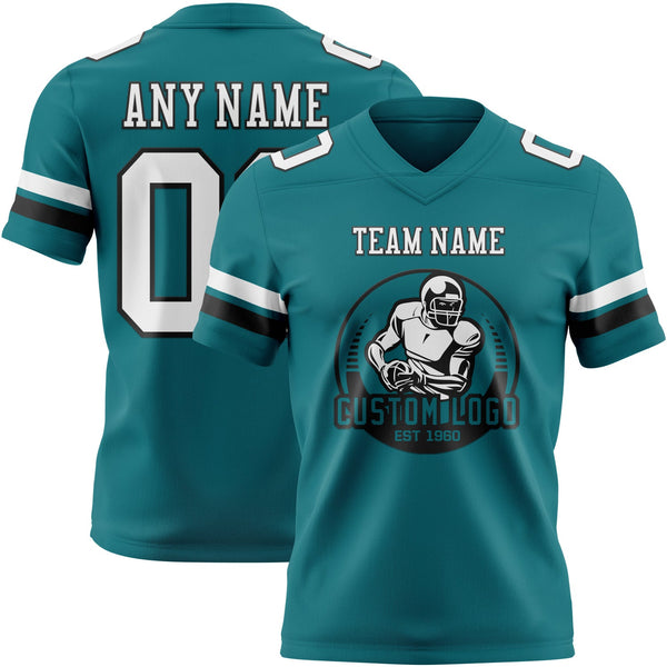 Custom Teal White-Black Authentic Football Jersey alternate