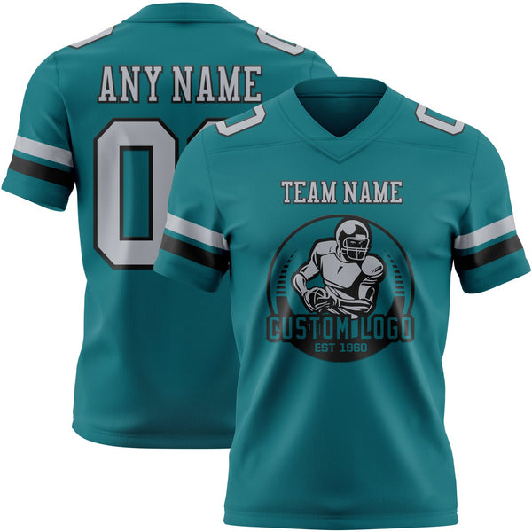 Custom Teal Gray-Black Authentic Football Jersey alternate