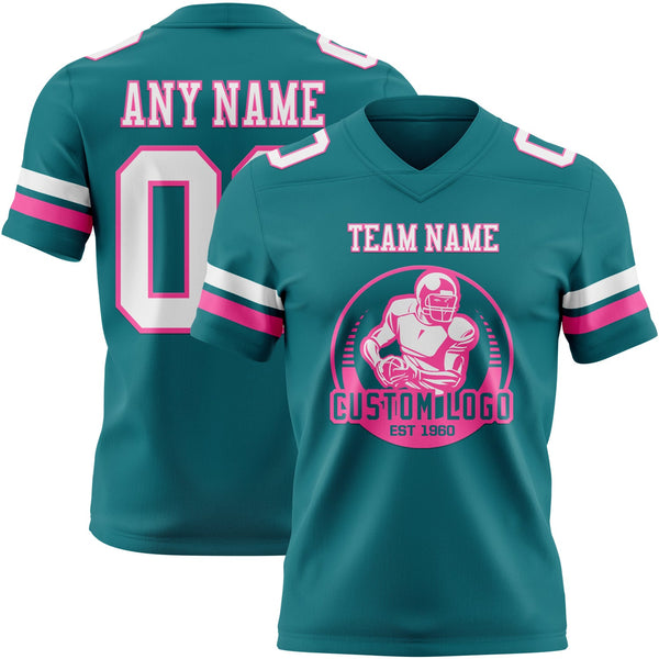 Custom Teal White-Pink Authentic Football Jersey alternate