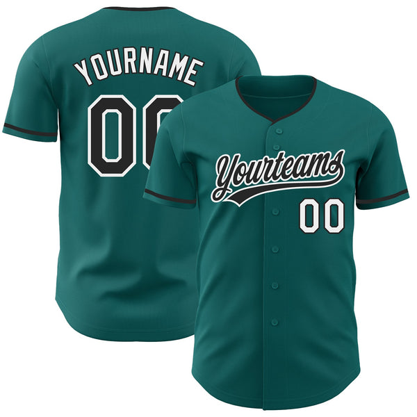 Custom Teal Black-White Authentic Baseball Jersey