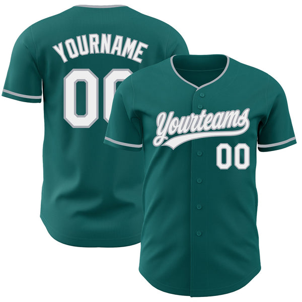 Custom Teal White-Gray Authentic Baseball Jersey