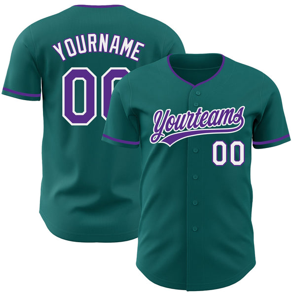 Custom Teal Purple-White Authentic Baseball Jersey