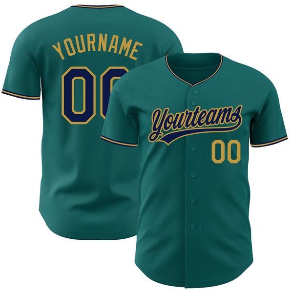 Custom Teal Navy-Old Gold Authentic Baseball Jersey