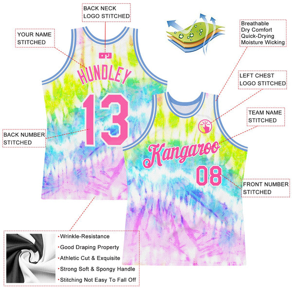 Custom Tie Dye Pink-White 3D Authentic Basketball Jersey alternate